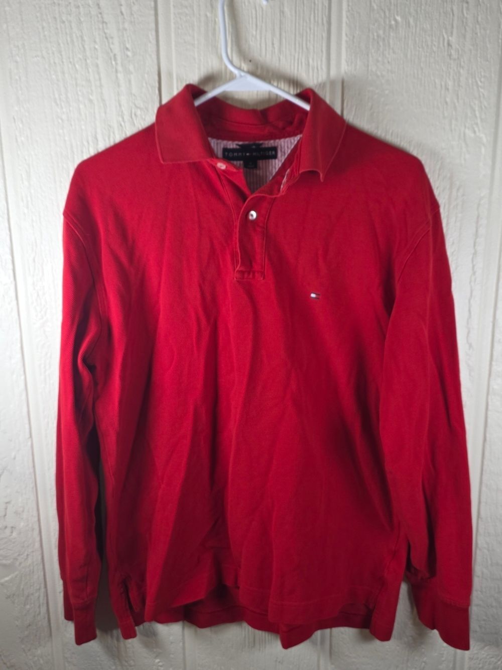 Tommy Hilfiger Men’s Red Long-Sleeve Polo, Size Medium